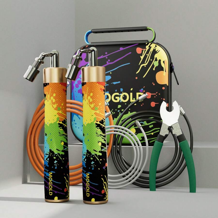 MOGOLD 1 Set MOGOLD Triple Steel Weighted Jump Rope Kit, Professional Adult Fat Burning Fitness Equipment, Adjustable For Men And Women