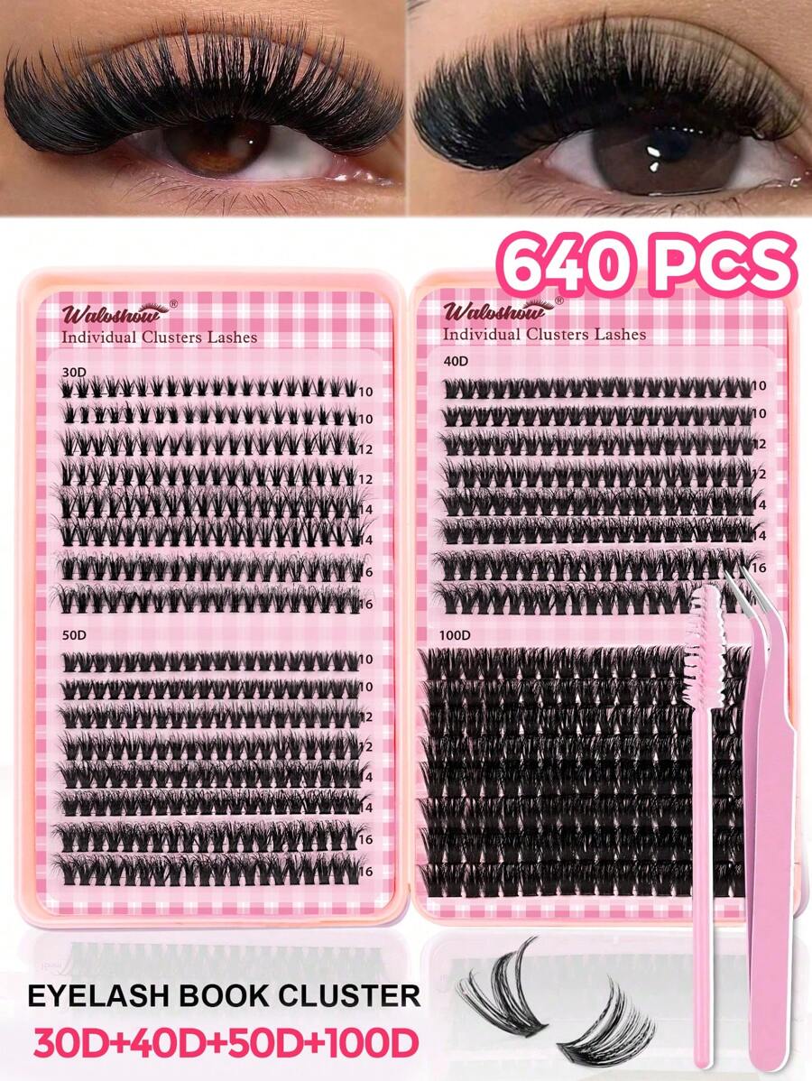 640pcs D-Curl Eyelash Extension Kit, 10D 20D 30D 40D 50D 60D 80D 100D 120D 150D 8-16mm DIY Individual False Eyelashes, 3D Mink Curl Dramatic Messy Lashes For Makeup, Cosplay, Daily Wear