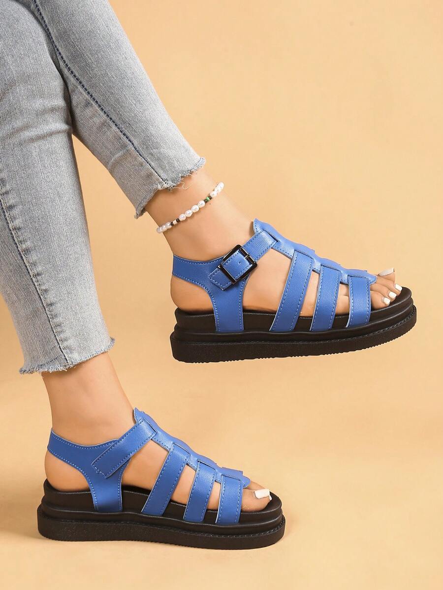 Women's Flat Sandals, New Thick Sole Black Sandals, Roman Style Non-Slip Versatile Fashion Sandals For Summer Casual Beach