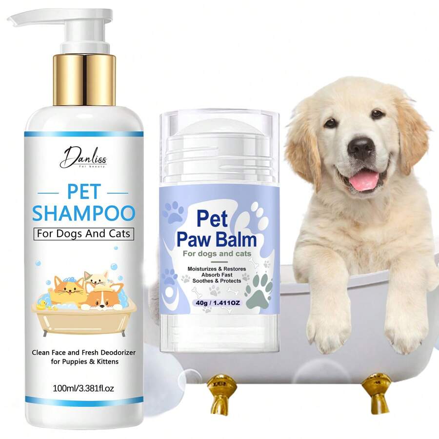 2 pièces Ensemble de Shampooing pour Chien et Crème pour Coussinets | Purement Naturel, Crème Apaisante à Lécher Contenant de l'Huile de Noix de Coco et du Beurre de Karité | Crème Hydratante pour Coussinets et Baume pour le Nez, Spécialement Conçus pour les Coussinets et Nez Secs et Gercés