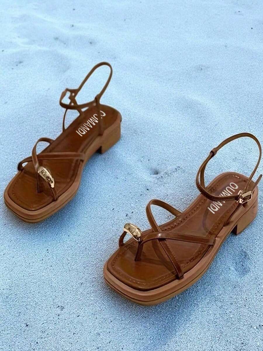 2025 New Summer Open Toe Roman Sandals For Women, Soft Bottom Beach Flats, Suitable For Dresses, Ins