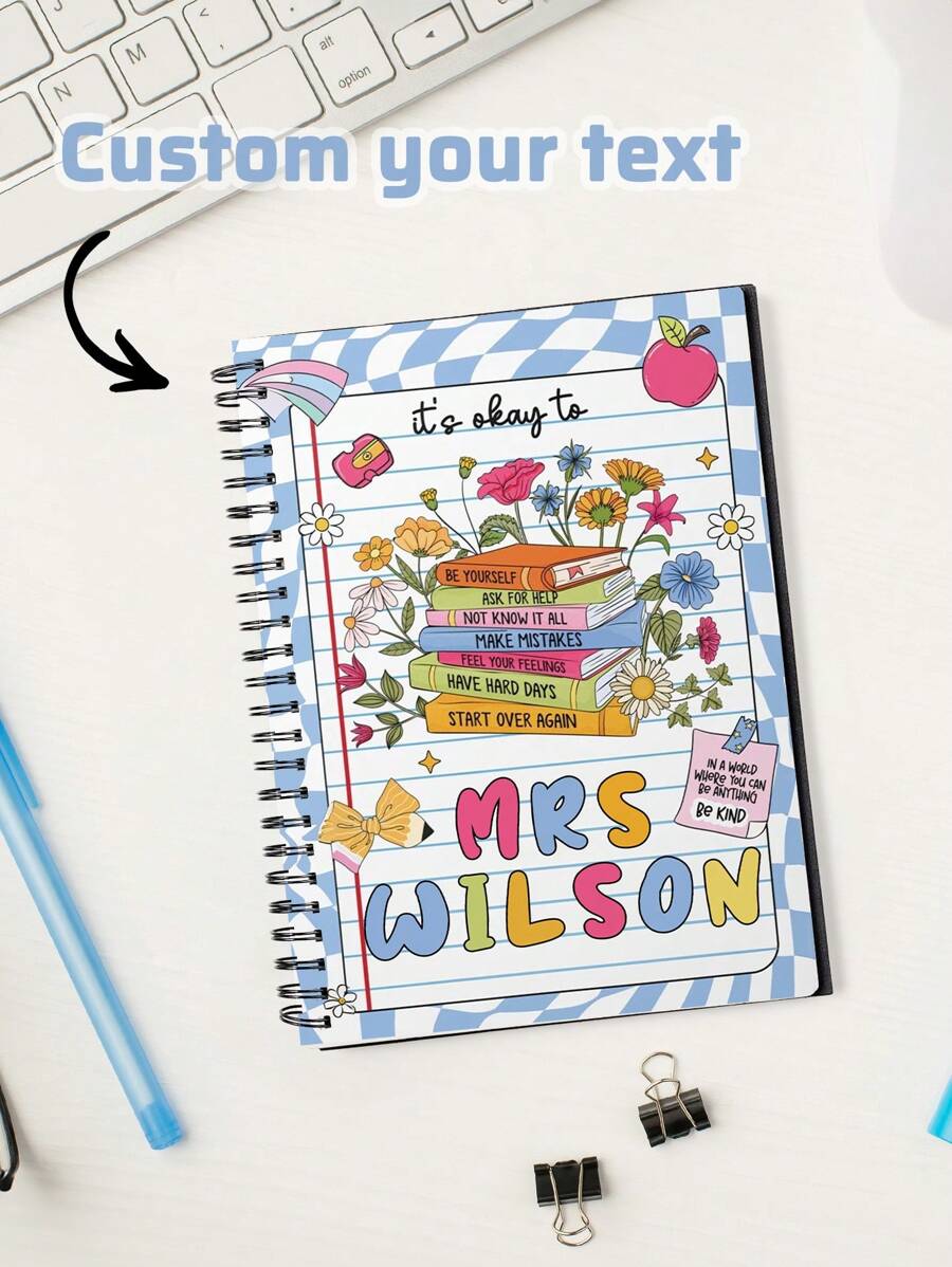 Customized Personalized Red French-Style Spiral Notebook, Lined Notebook, Coil-Bound Notebook, Jourde Pattern Spiral Notebook, Featuring Floral Theme, For The First Day Of School, A Cute Stationery Set Suitable For Boys And Girls, Essential School Supplies,School Supplies,Back To School