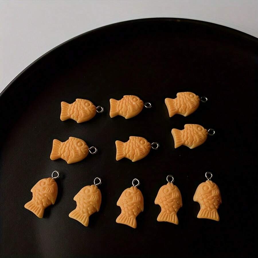 6/12PCS Cute Fish Shaped Resin Charms – Kawaii Snack Style Pendants For DIY Earrings & Bracelets