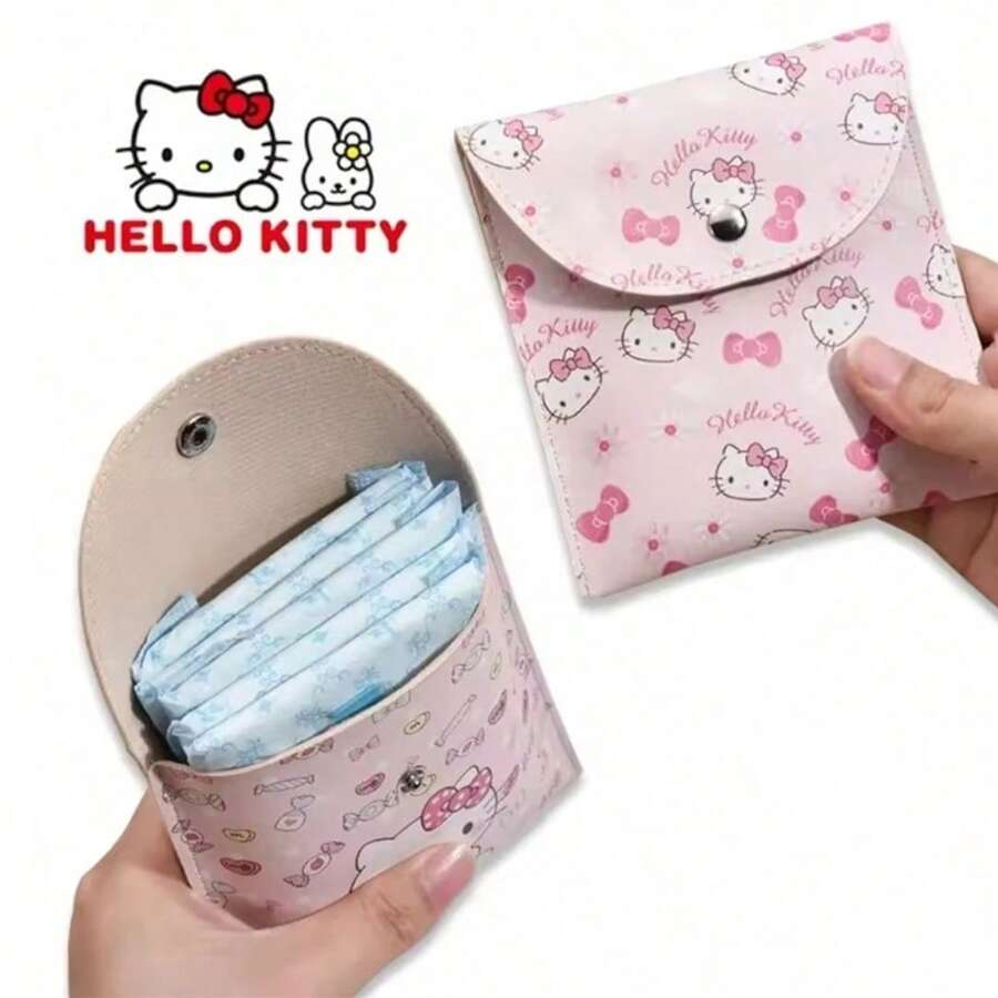 Sanrio Sanrio Hello Kitty Bolsa para armazenamento de absorventes internos, bolsa para guardanapos, bolsa para cosméticos, bolsa de armazenamento multifuncional à prova d'água, bolsa de maquiagem, material escolar de viagem, itens essenciais para viagem, bolsa de maquiagem, itens essenciais para o feriado, bolsas de maquiagem, organizador de maquiagem, presentes para mulheres, estampa de leopardo, salsicha, cachorro, para o feriado de inverno