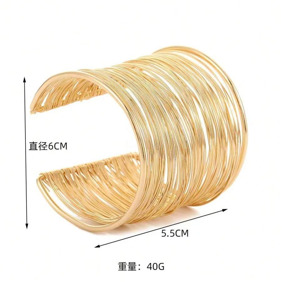 1 pieza Brazalete ancho de aleación chapado en oro, minimalista y elegante, adecuado para uso diario o de fiesta