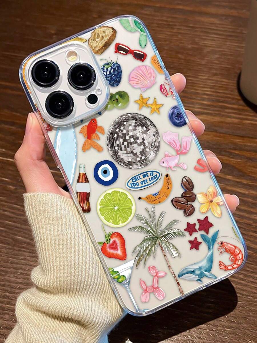 Retro 1pc Cocktailglas Grafisch Transparant TPU Volledige Dekking Anti-Val Anti-Vingerafdruk Telefoonhoesje Geschikt Compatibel met iPhone
