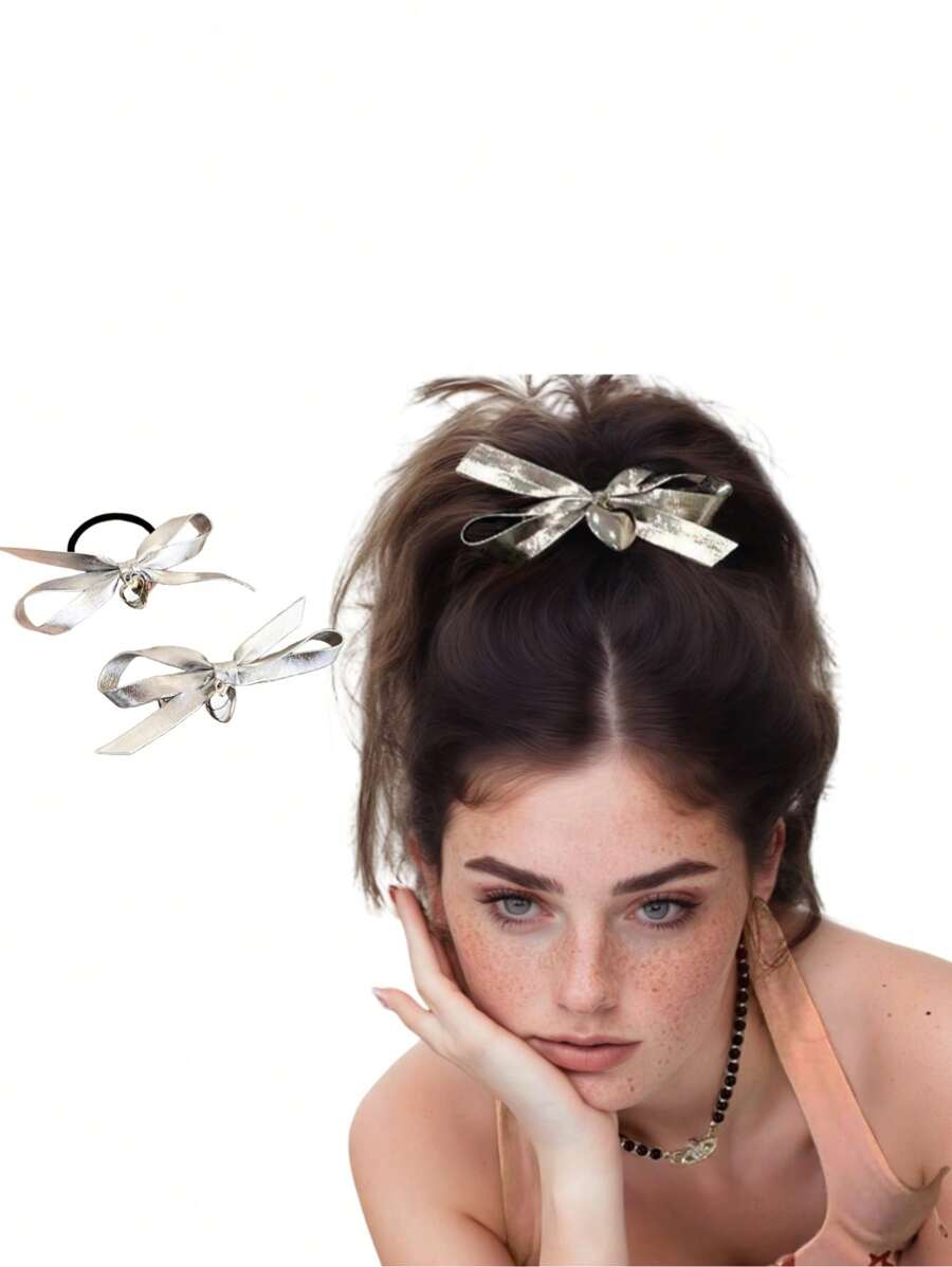1 Stück süßer, kühler Y2K Haarclip Silberne Schleife für anspruchsvolle Mädchen Seitenvorhang Clip Haarspangen Haarschmuck