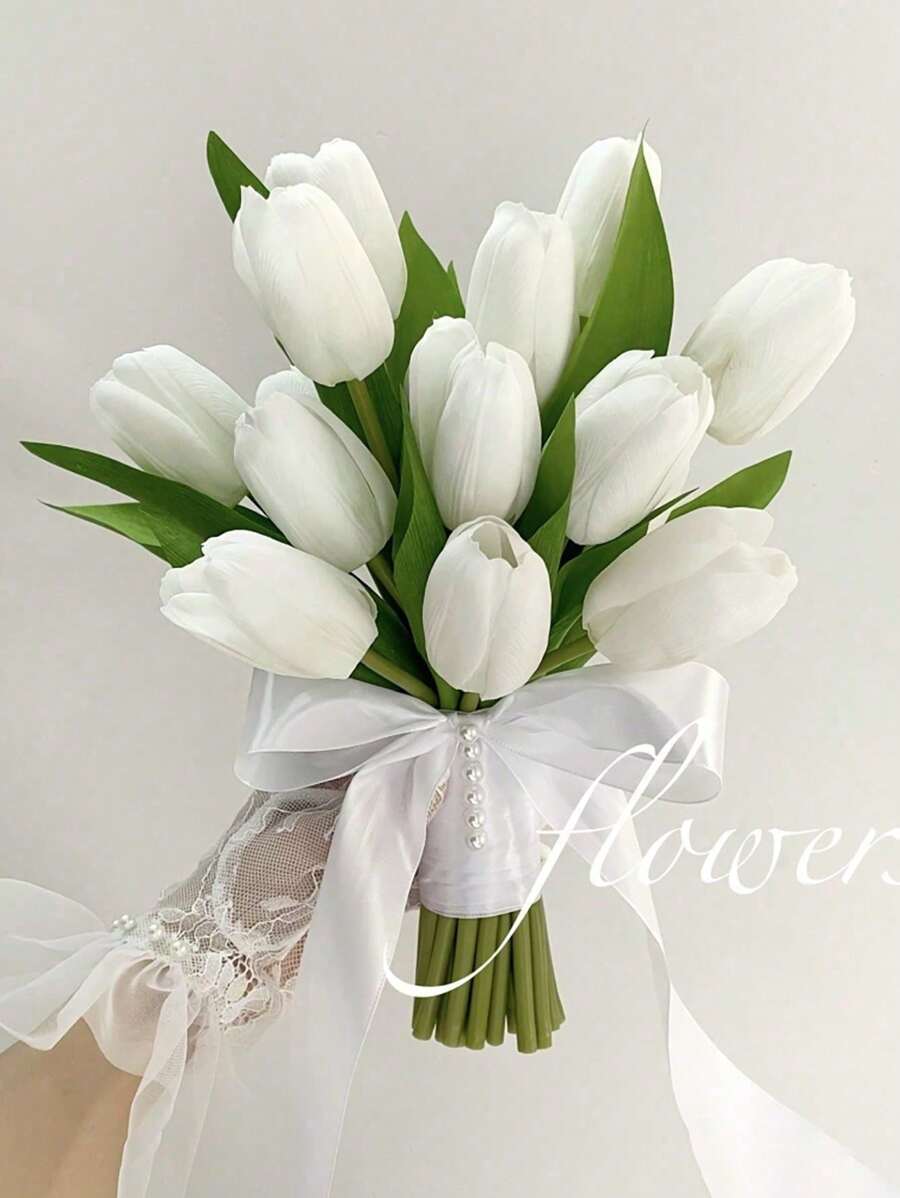 Artificial Tulips Flowers For Bride Wedding Photoshoot Photography Bouquet Decoration, Wedding Registration Holding Flowers Summer Birthday Gifts Beach Back To School School Supplies Room Decor
