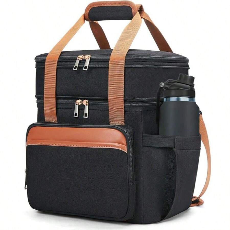 Double Layer Insulated Lunch Bag, Suitable For Lunch Boxes At Work, School, Picnic Beaches, Men's And Women's Lunch Bags, Foldable And Reusable Portable Lunch Box With Side Pockets, One Shoulder Hand-Held Lunch Bag Insulated Lunch Bag, Non Food Contact