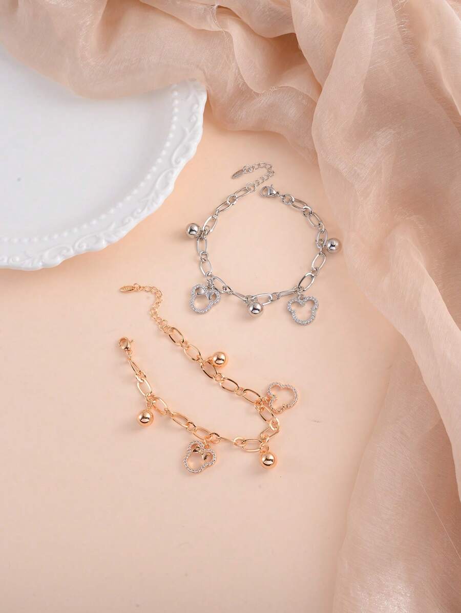 1pc Fashionable Hollow Mouse Zirconia Pendant Bracelet, Versatile For Women Everyday Wear