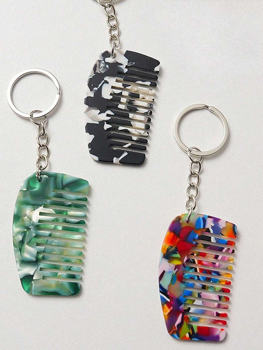 1 pieza Llavero creativo con peine de moda, llavero con peine mini de material de acetato elegante, llavero con peine portátil y sin estática, accesorio de regalo para el día festivo, amigo, decoración para bolso, teléfono, llaves de coche, accesorios de coche, gótico Y2k
