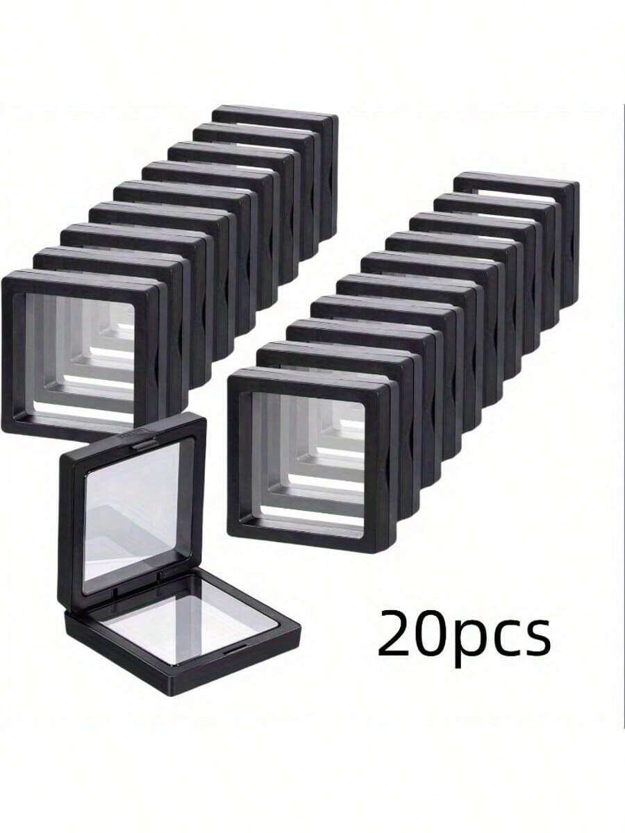 20 Stücke 3D schwebende Schmuckdisplay Box - Schwarzer Kunststoffrahmen mit transparenter Acrylplatte, ohne Montage, sicherer Schnappverschluss und Stoffauskleidung geeignet für Münzen, Uhren, Sammlerstücke - Heimdekoration und Schmuckherstellung Organizer, bevorzugt von Münzsammlern, klassisches Design, stabiler Bildschirm für Frauen Aufbewahrungsorganizer Reiseessentials Schulanfang Schlafsaal Lagerung