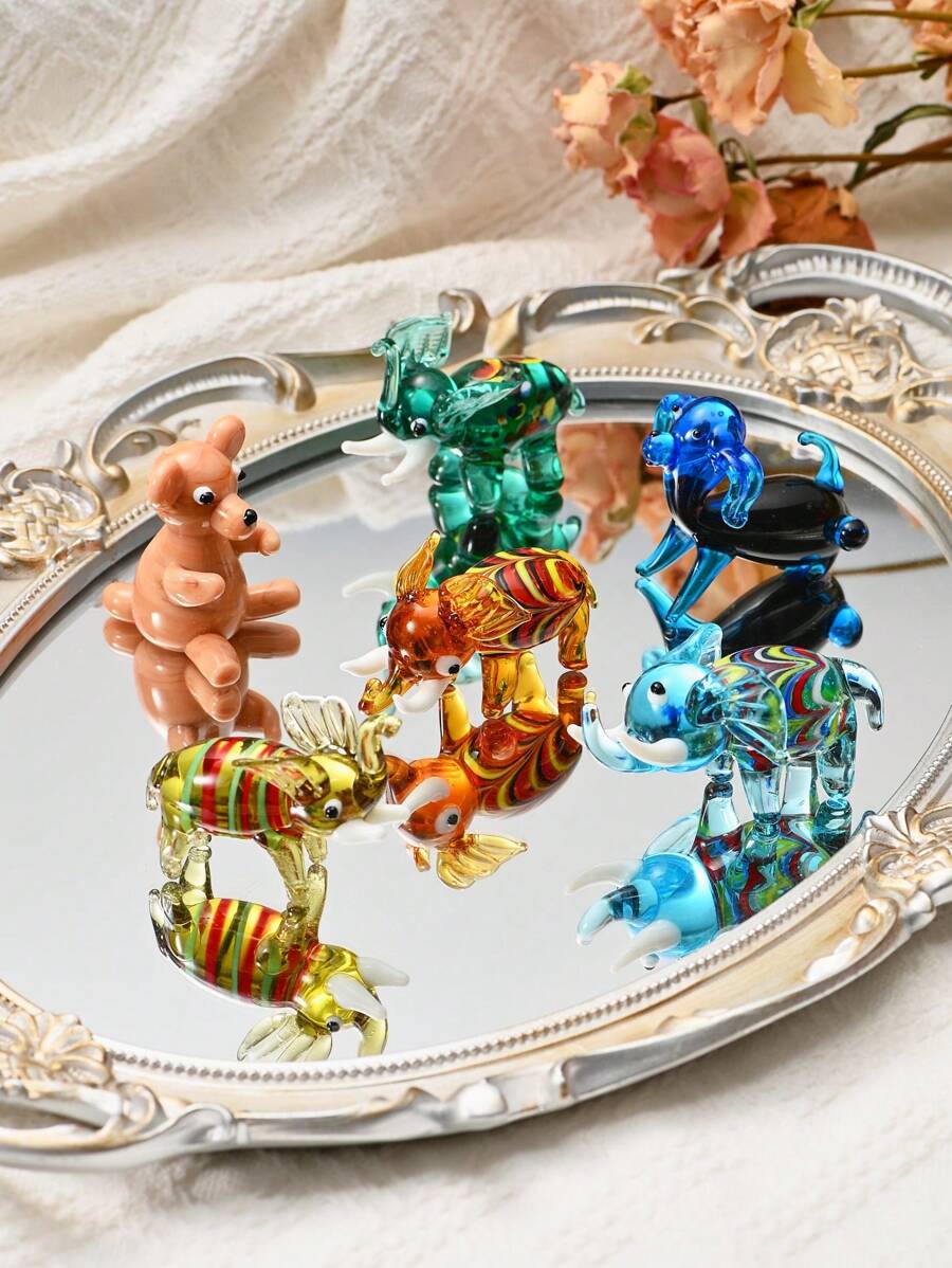1 peça mini estatueta realista de elefante ou cachorro de vidro colorido, decoração para casa, entretenimento, peça central para mesa de jantar, decoração de conto de fadas para casa e jardim, decoração de mesa de festa, acessório para fotografia