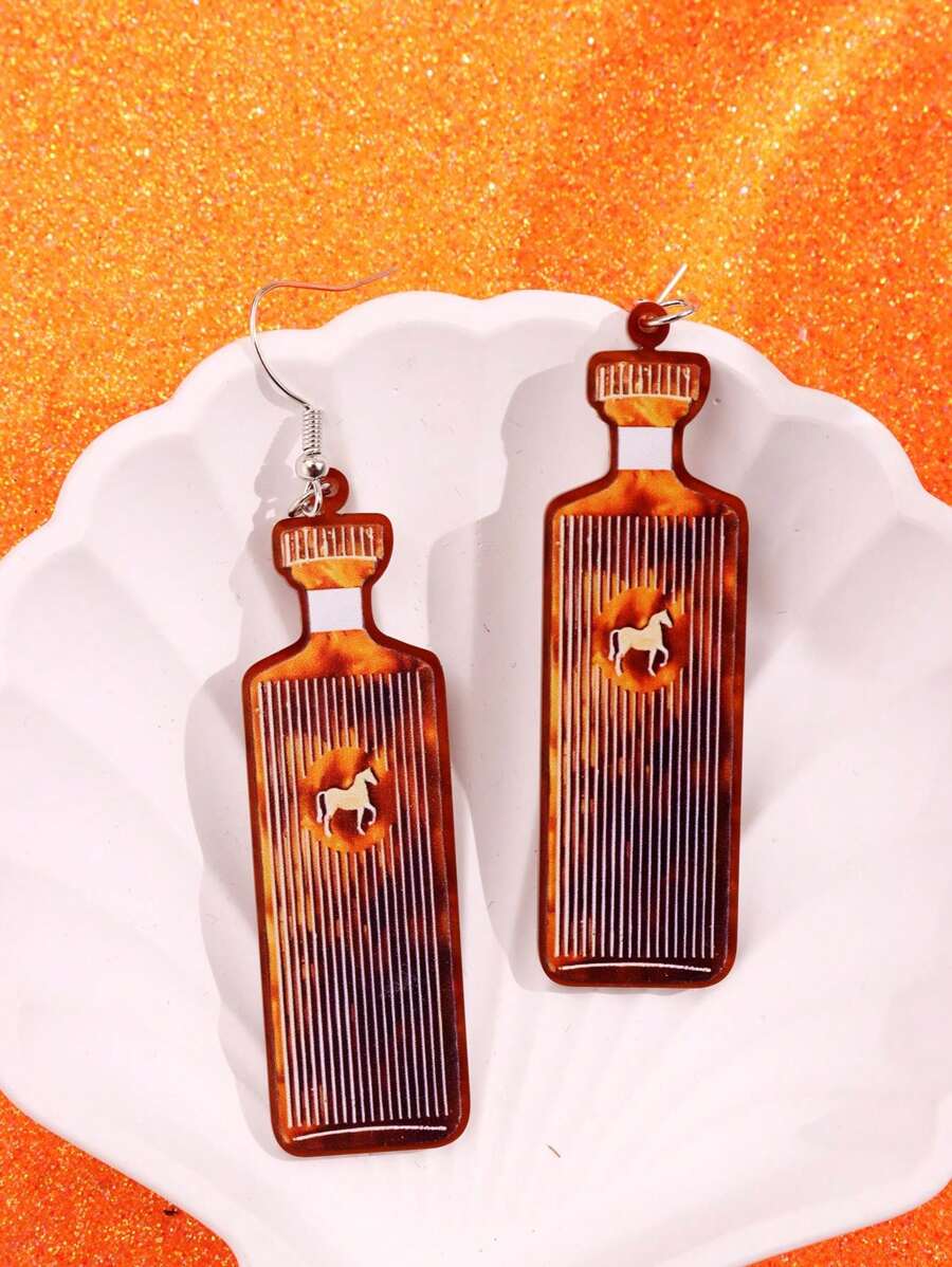 1 Pair Fashionable, Exquisite, Versatile, Distinctive, Retro, Creative, Unique Hip-Hop Punk Brown Bottle Acrylic Dangle Earrings For Women, Suitable For Daily Wear, Commute, Festivals, Holidays, Parties