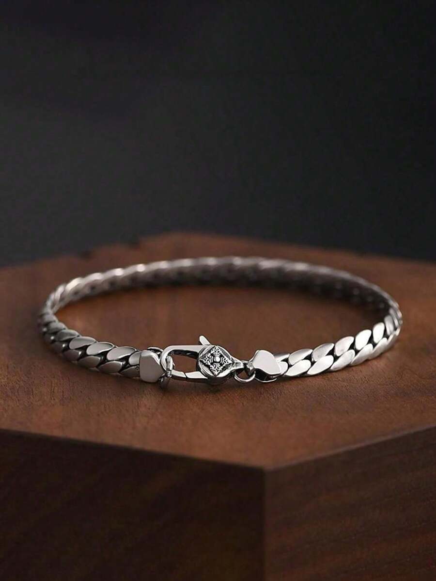 1pc Vintage Retro Unique Personalized Leather Bracelet For Men, 5mm Cowboy Whip Style Handmade Rope Woven With Buckle, Casual Chic Accessory
