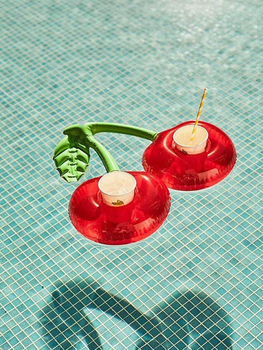 1 pièce/3 pièces Porte-gobelet décoratif cerise à double bouche gonflable rouge, porte-gobelet décoratif cerise à double bouche pour fête de piscine, porte-gobelet décoratif de cocktail pour fête à la maison, porte-gobelet décoratif thème fête de l'eau, porte-gobelet décoratif fête de plage, porte-gobelet décoratif fête en extérieur
