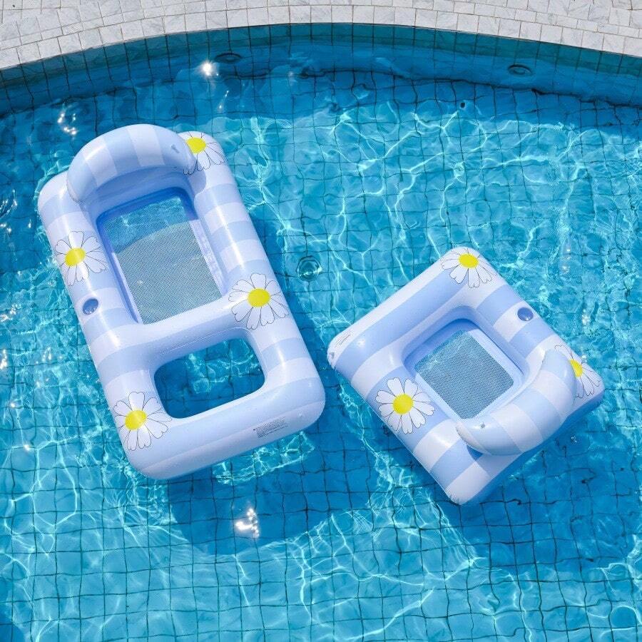 1pc Inflatable Floating Bed With Backrest And Daisy Flower Pattern Design, Floating Lounger For Pool And Beach Vacation, Suitable For Swimming Pool Parties