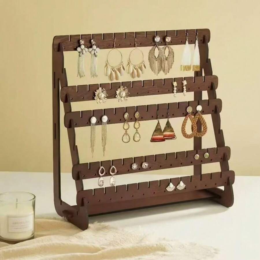 Wooden Earring Storage Display Rack Wooden Earrings Jewelry Hooks Stepped Desktop Storage Rack