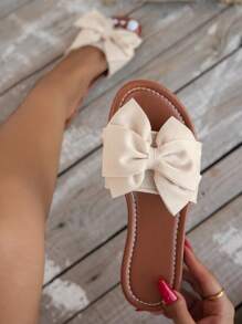 Beige Bow Flip Flops