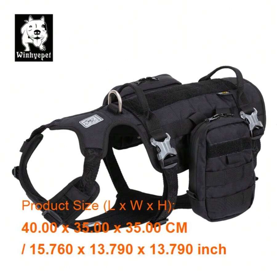 Whinhyepet Adjustable Military Dog Harness, Black XL - Durable No-Pull Vest For Large Dogs, Ideal For Training And Outdoor Adventures