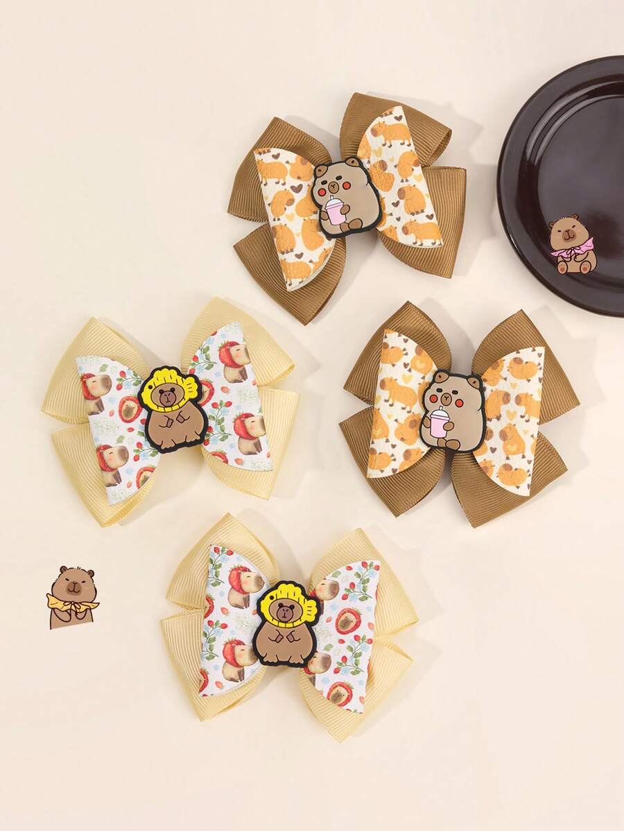 2 pièces Barrettes à cheveux avec nœud imprimé Capybara pour femmes et filles, pinces à cheveux en forme d'alligator à imprimé animal de dessin animé, barrettes adorables Capybara, accessoires de cheveux mignons et doux pour filles et femmes, pince à plat, épingle à cheveux, pinces à cheveux