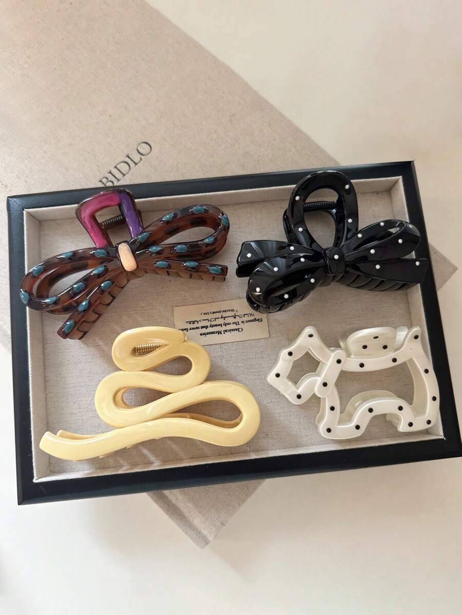 4 Stück / 1 Stück Damen 9 cm/3,54 Zoll gelb, schwarz, weiß, braun Schleife & Welpen Form leichte Kunststoff Haarspangen, elegantes, stilvolles minimalistisches Design, geeignet für den täglichen Gebrauch, Outdoor, für Partys, Pendeln, Strand, Urlaub, Haarstyling, Mode-Haraccessoires, Schönheit Klammern, Lässig-Haarklammern