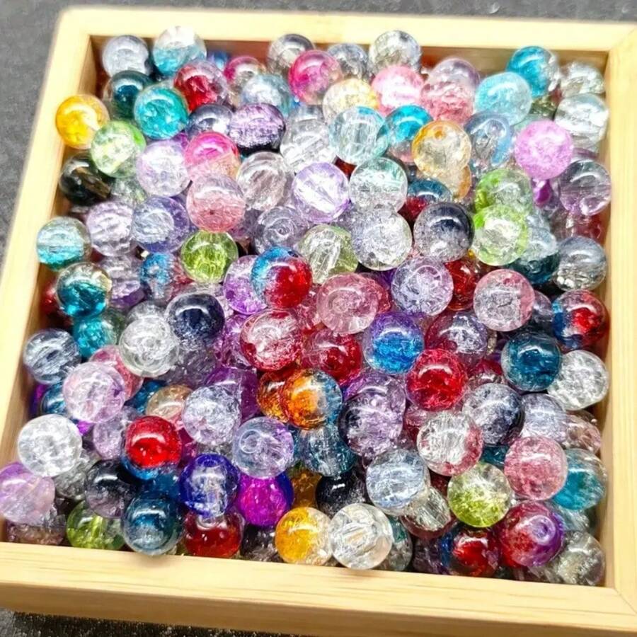 8mm Round Glass Cracked Glitter Beads - Assorted Colorful Loose Spacer Beads, Suitable For Handmade Jewelry, DIY Bracelet, Necklace, Watch Parts, Jewelry Stringing, Charm Bracelet Components, Cracked Texture Beads, Decorative Jewelry Accessories