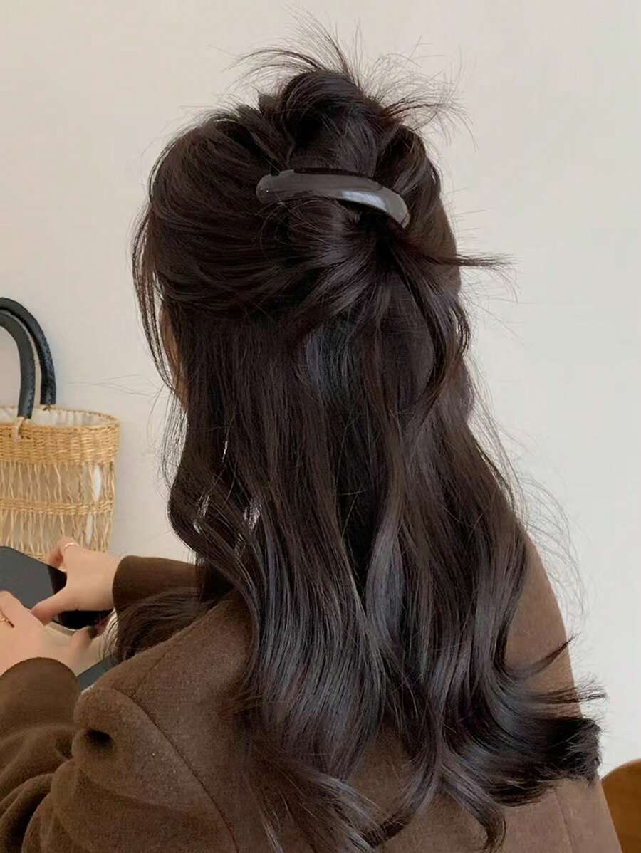 1pc Vintage Elegant Leopard Print One-Piece Elliptical Spring Clip Hair Claw Clip For Low Ponytail And Short Hair