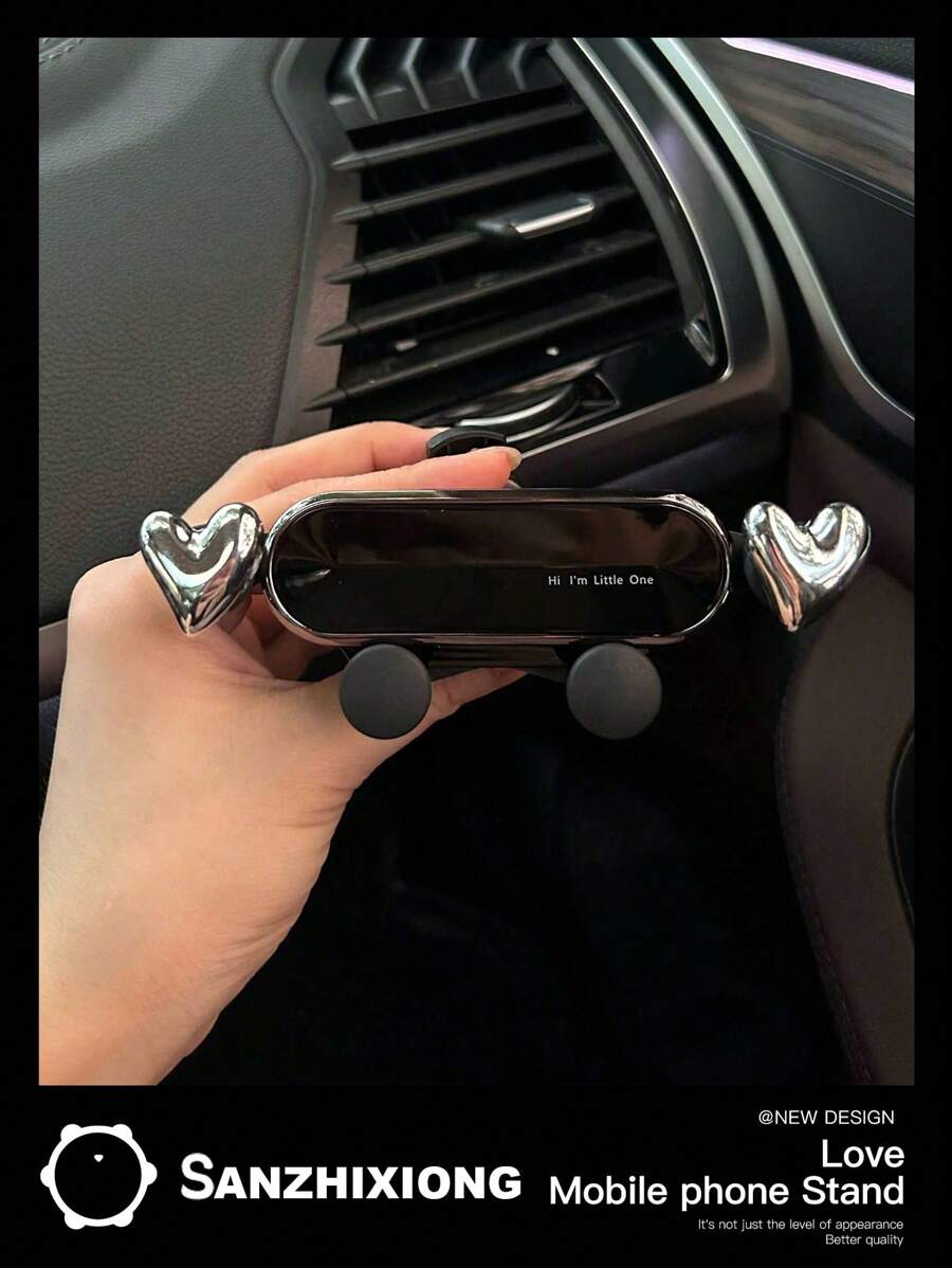 Nuevo soporte para teléfono de coche con forma de corazón, montaje de rejilla de ventilación actualizado en color plateado, fácil de instalar, desmontable y lavable, resistente y , apto para cualquier rejilla de ventilación del coche
