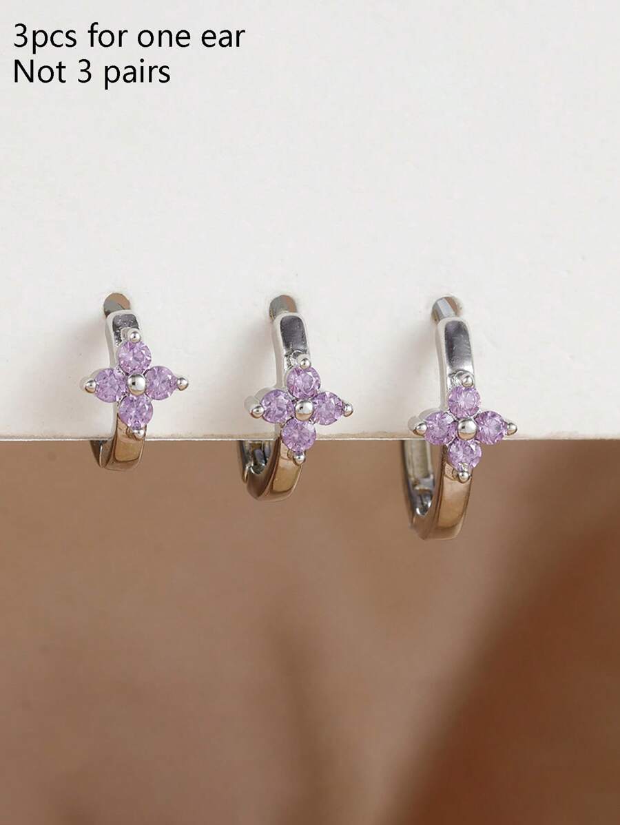 Set de 3 pendientes de aro delicados y pequeños para mujer, pendientes de flor chapados en oro de 18 K de acero inoxidable para cartílago, helix, daith, con cristales de circonita como regalo de joyería