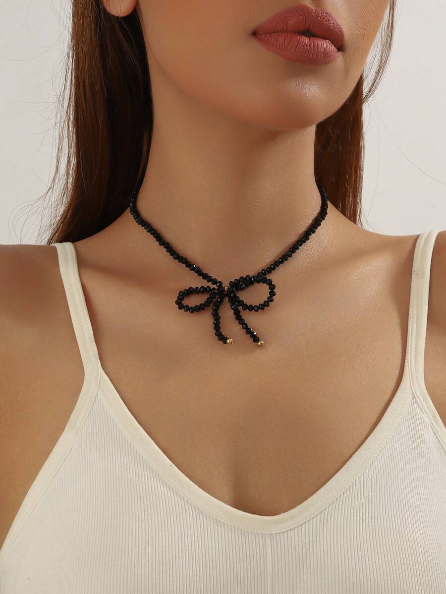 1 Peça Colar Vintage Minimalista Feminino com Pendente de Borboleta de Contas de Vidro Preto, Adequado para Meninas e Senhoras Usarem em Ocasiões como Festas, Encontros, etc.