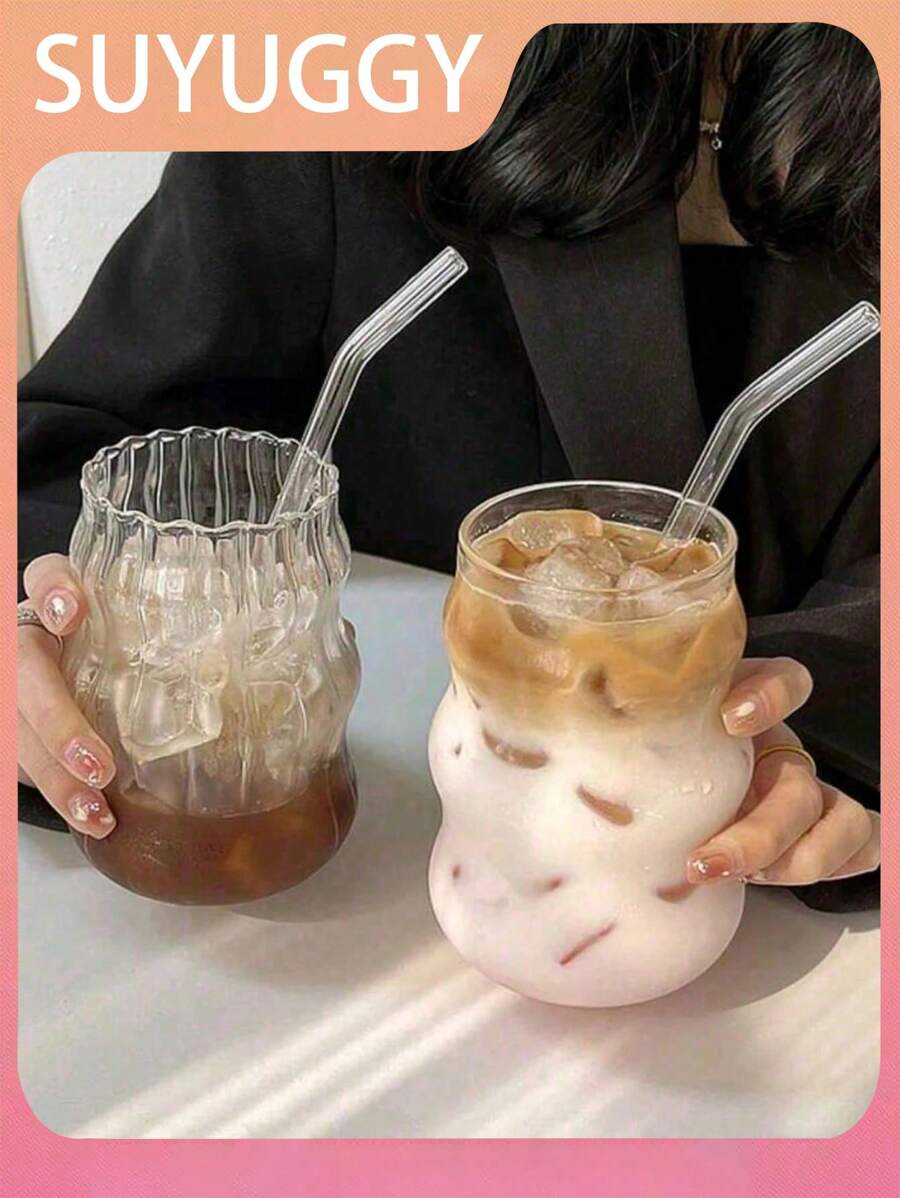 Glas Kaffeetasse (mit Strohhalm und Untersetzer), geeignet für den Heimgebrauch, geeignet für Frauen, zum Zubereiten von Tee, Milch und anderen Getränken, geeignet für heiße und kalte Getränke, transparent und langanhaltend, geeignet für Kaffee, Tee, Milch und konzentrierte Säfte in allen Jahreszeiten, Geburtstagsgeschenk, Haushaltsgut, exquisites persönliches Geschenk für Ihre Liebsten