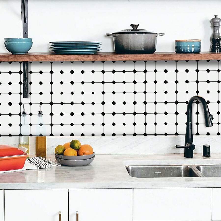 12/24pcs Simple Style Non-Slip Floor Stickers, Peel And Stick Home Decor Wall Stickers Durable Waterproof Tile Stickers For Living Room, Kitchen, 2 Sizes Available: 7.87X7.87 Inch / 11.81X11.81 Inch Kitchen Accessories Kitchen Items Kitchen Decor Floor Tiles Flooring