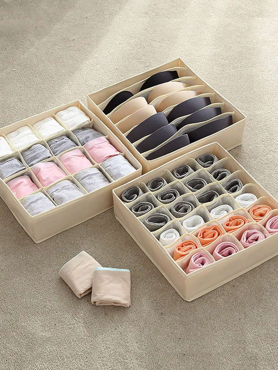 1 pieza Caja de almacenamiento para el hogar con tres piezas plegables organizadora, caja de almacenamiento para ropa interior, calcetines, ropa, caja de malla para almacenar calcetines y ropa interior, caja de almacenamiento con cajones plegables, organizador con formato para el hogar, caja de almacenamiento lavable