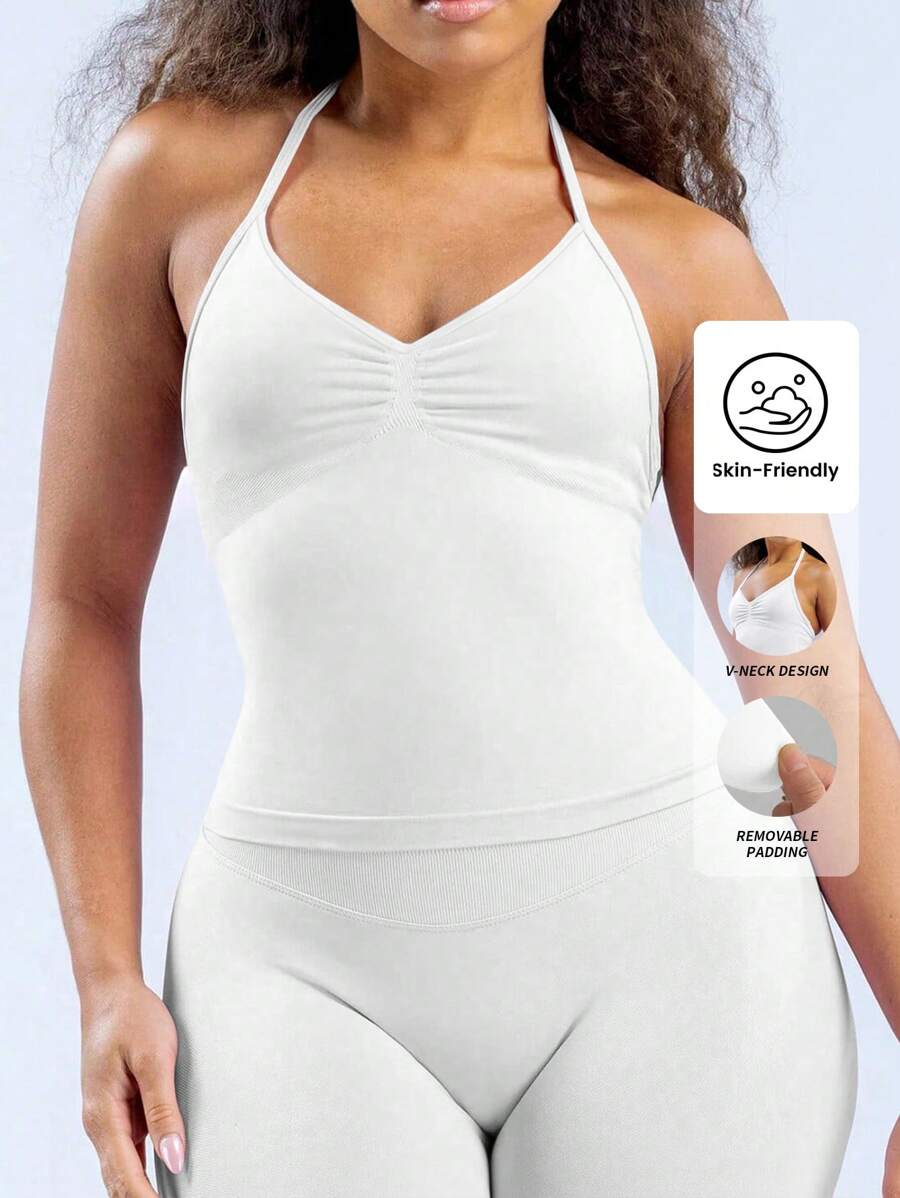 Yefecy New Impact Sports Yoga Vest Women's Fitness Yoga Top Gym Clothes Workout Backless Scrunch Built-In Bra With Cups Tops