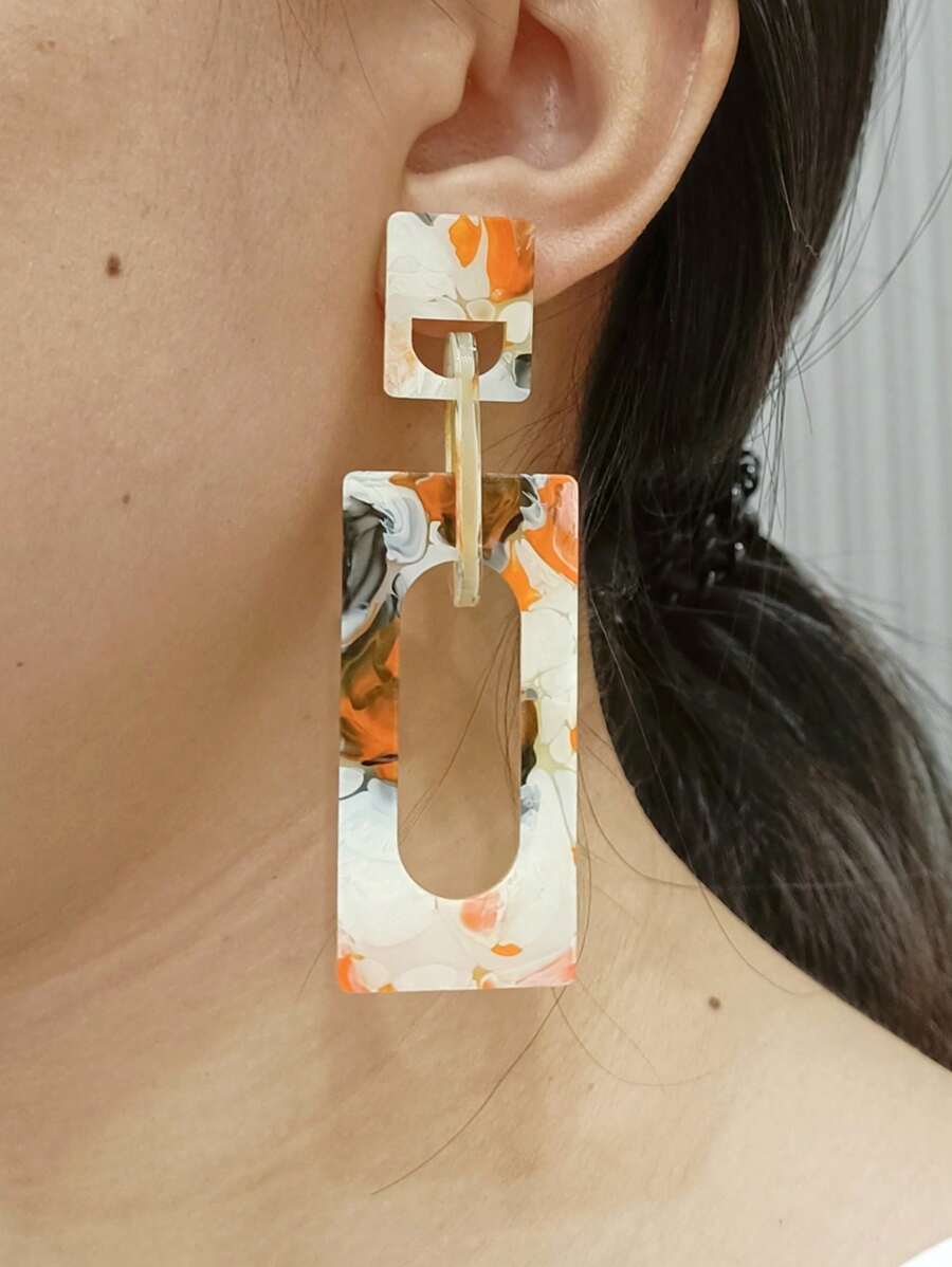 1 Pair Fashionable & Elegant Geometric Colorful Resin Drop Earrings For Women, Suitable For Everyday Wear