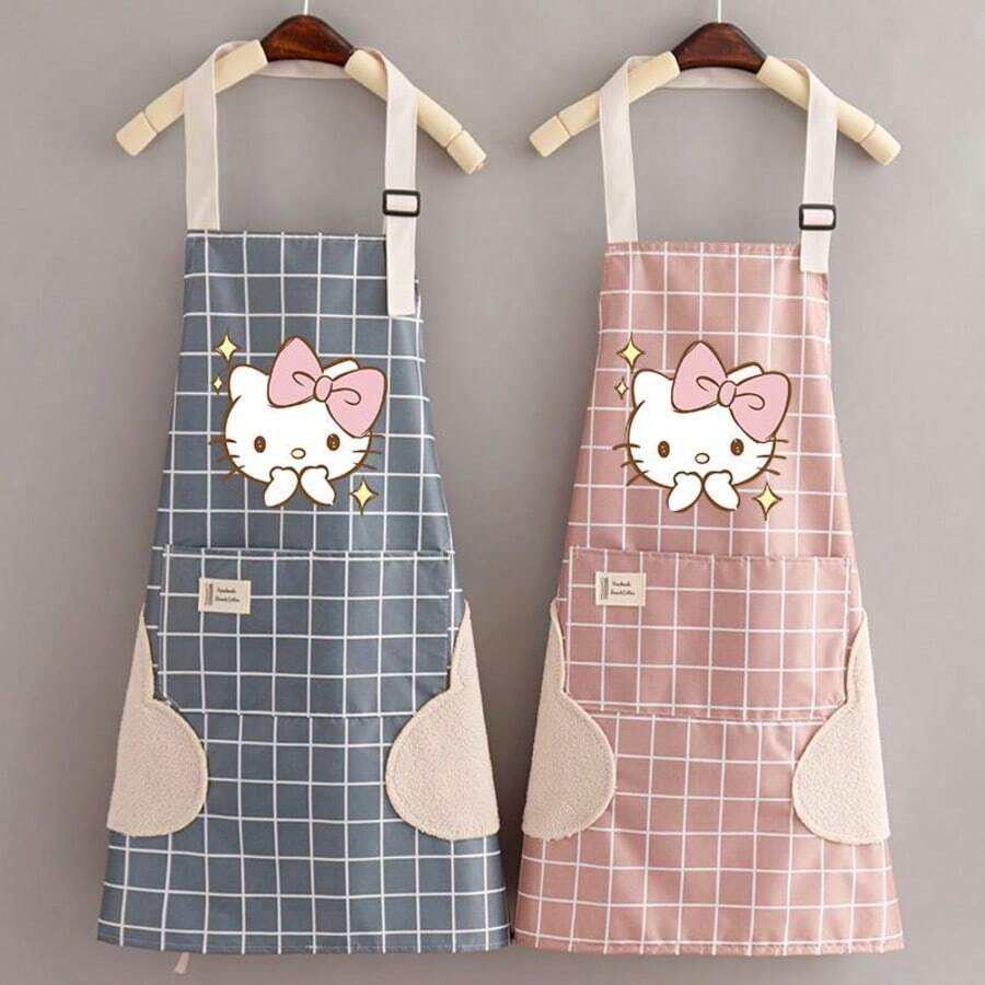 Sanrio 1 Stück Sanrio Cartoon KT Katze Schürze, tragbar, Haushalt, Küche, Reinigungs-Schutz, wasserdicht, ölsicher, verdickte Gurtbänder, Restaurantpersonal, abriebfest, Taille