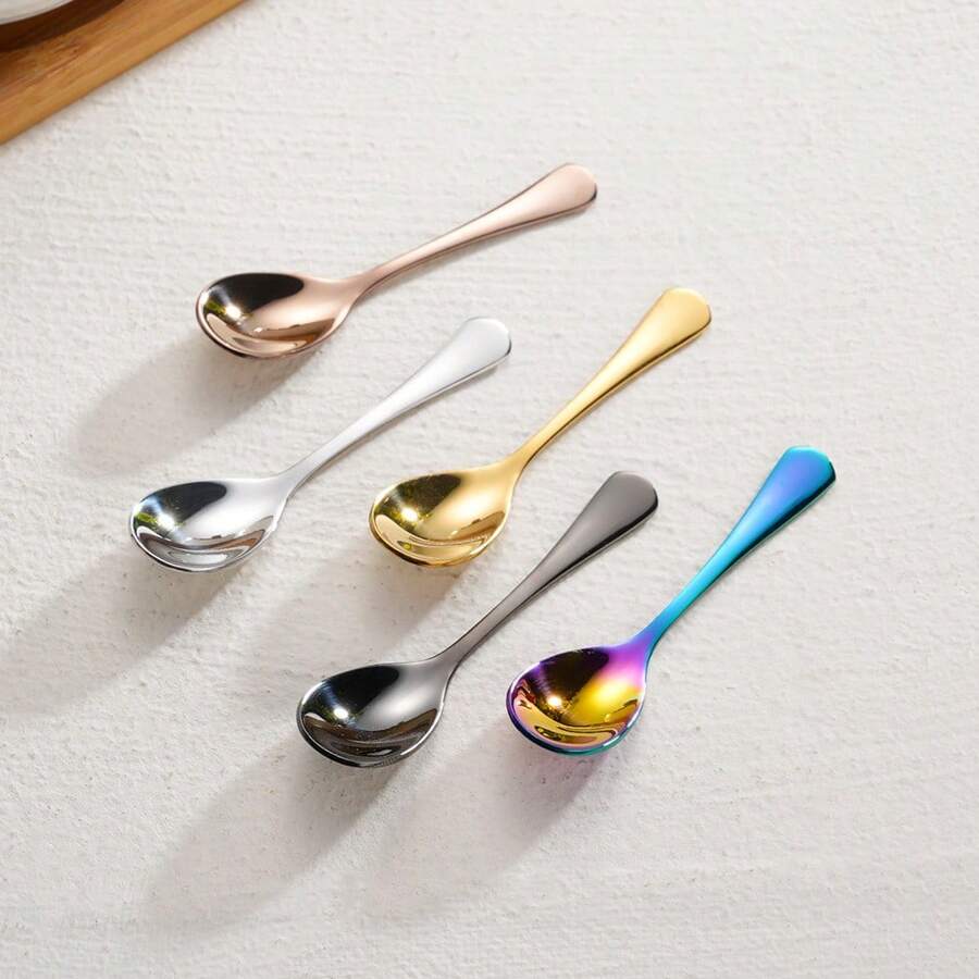 5pcs/10pcsExtra Small 304 Stainless Steel Spoon, Coffee Spoon, Seasoning Spoon, Salt Spoon, Medicinal Powder Spoon, Seasoning Spoon, Ice Cream Spoon