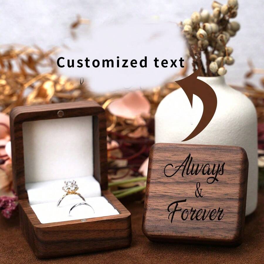 1 pieza Caja de madera personalizada para anillo de boda, caja de anillo de compromiso, caja expositora de joyería, caja de regalo de boda y cumpleaños