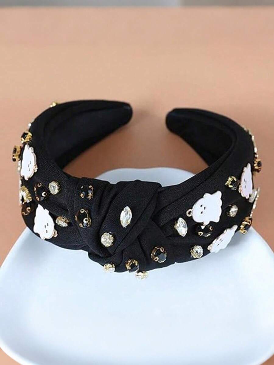 Geister Haarreife - Funkelnde Strass Haraccessoires mit Perlenketten - Gruselige Partyandenken für Frauen (Schwarz)
