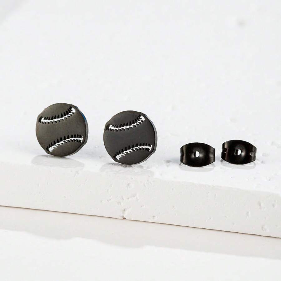 1 par de pendientes de tuerca de béisbol de acero inoxidable, joyería deportiva de moda, y regalos para clubes tanto para hombres como para mujeres