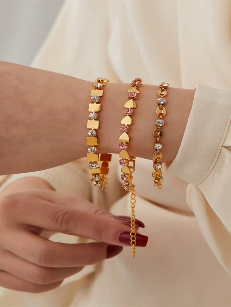 1pc Stainless Steel Sparkles Coffee Bean Design Bracelet, Minimalist Unique Pig Snout Cubic Zirconia Jewelry Accessory