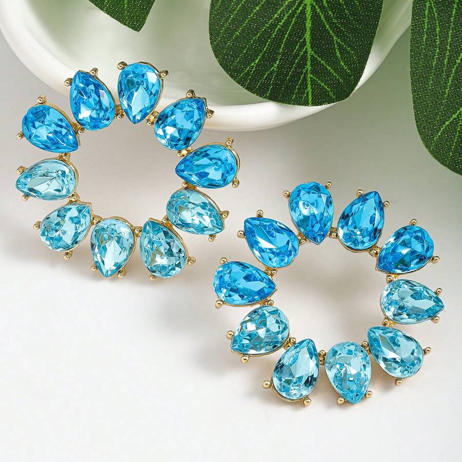 1 Pair Women's Fashionable Colorful Gradient Glass Flower Earrings With High-End Charm, Suitable For Summer Vacation, Party, Wedding