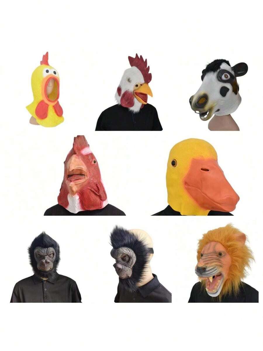 1pc Full Face Animal Monkey Mask, Gorilla Mask For Costume Party, Halloween Funny Animal Head Accessories, Rooster, Cow, Lion, Tiger, Pigeon, Mouse, Frog, Koala, Dinosaur, Parrot, Yellow Duck, Halloween Cosplay Prop, Christmas Clown Mask (Glasses Not Included)