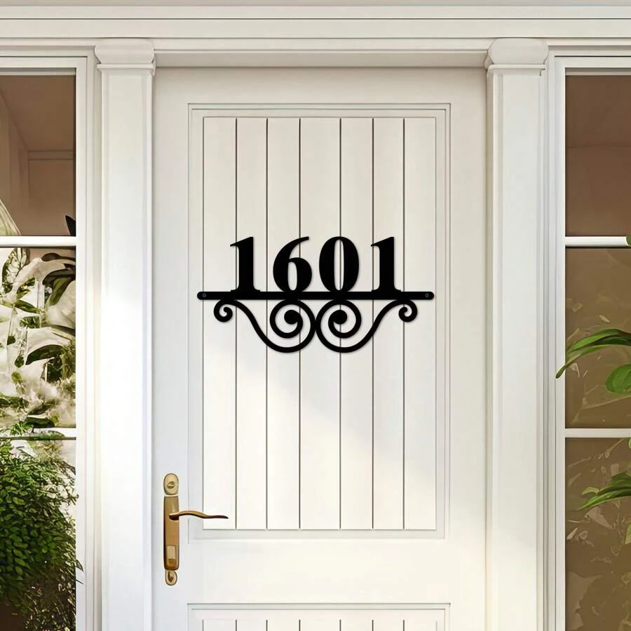 1pc Art Deco Metal House Number Sign For Front Door, Customizable Street Address Plaque, Wall Mount Home Decoration, Ideal For Porch - Thanksgiving Occasion Indoor Display