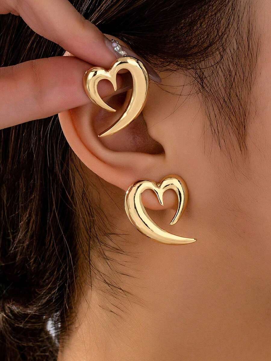 1 par de pendientes geométricos con forma de corazón, simples y elegantes, ideales como accesorios casuales diarios para mujeres, de vacaciones, citas, fiestas, regalo para ella