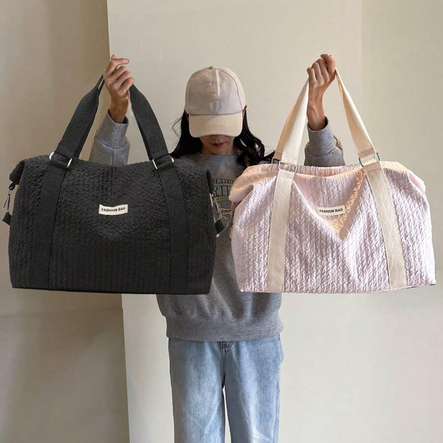 Fashion Solid Color Pleated Nylon Tote Bag, Large Capacity Travel Bag With Separated Dry And Wet Storage, Perfect Gym/Weekend/Overnight Bag, Suitable For Short Vacation, Back To School