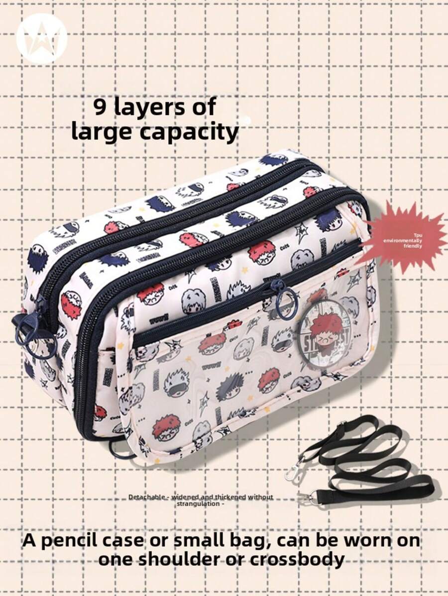 1pc Large Capacity Pencil Case Multi-Slot Pencil Pouch Durable Pencil Box Portable Office Pen Bag With Zipper,School Supplies,Back To School