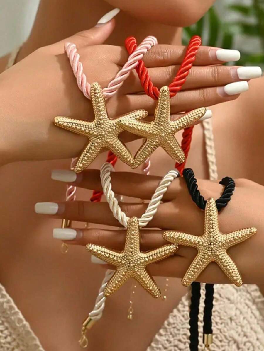 1pc Women Elegant Starfish Pendant Necklace, Suitable For Vacation, Outdoor, Street Photography, Party And Daily Wear, Beach Style Design, All-Season Accessory