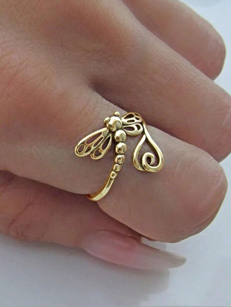 1 pièce Bague de libellule rétro dorée bohème, accessoire de bijoux rétro pour femmes